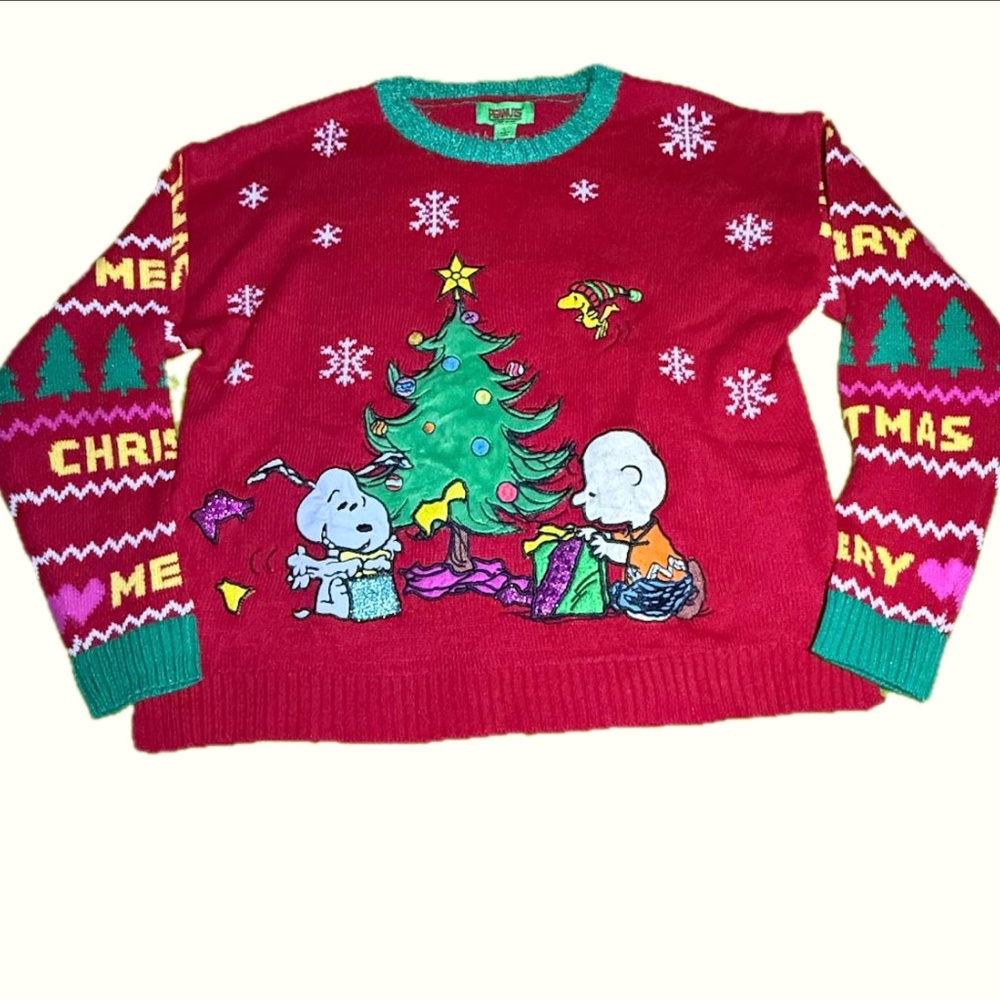 Peanuts| Snoopy| Woodstock|Charlie Brown Ugly  Christmas Sweater NWOT Large